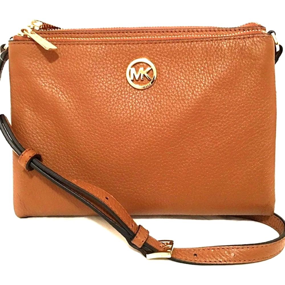 Michael Kors Tan Pebbled Leather Crossbody Bag with Gold Accents